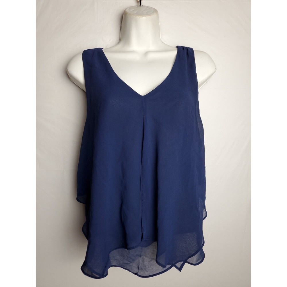 Womens Size Small E & M Blue Sheer V-Neck Sleeveless Top